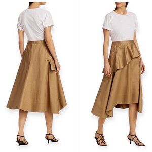 3.1 Phillip Lim Stretch Cotton Jersey-paneled Ruffled Twill Midi Dress In Brown